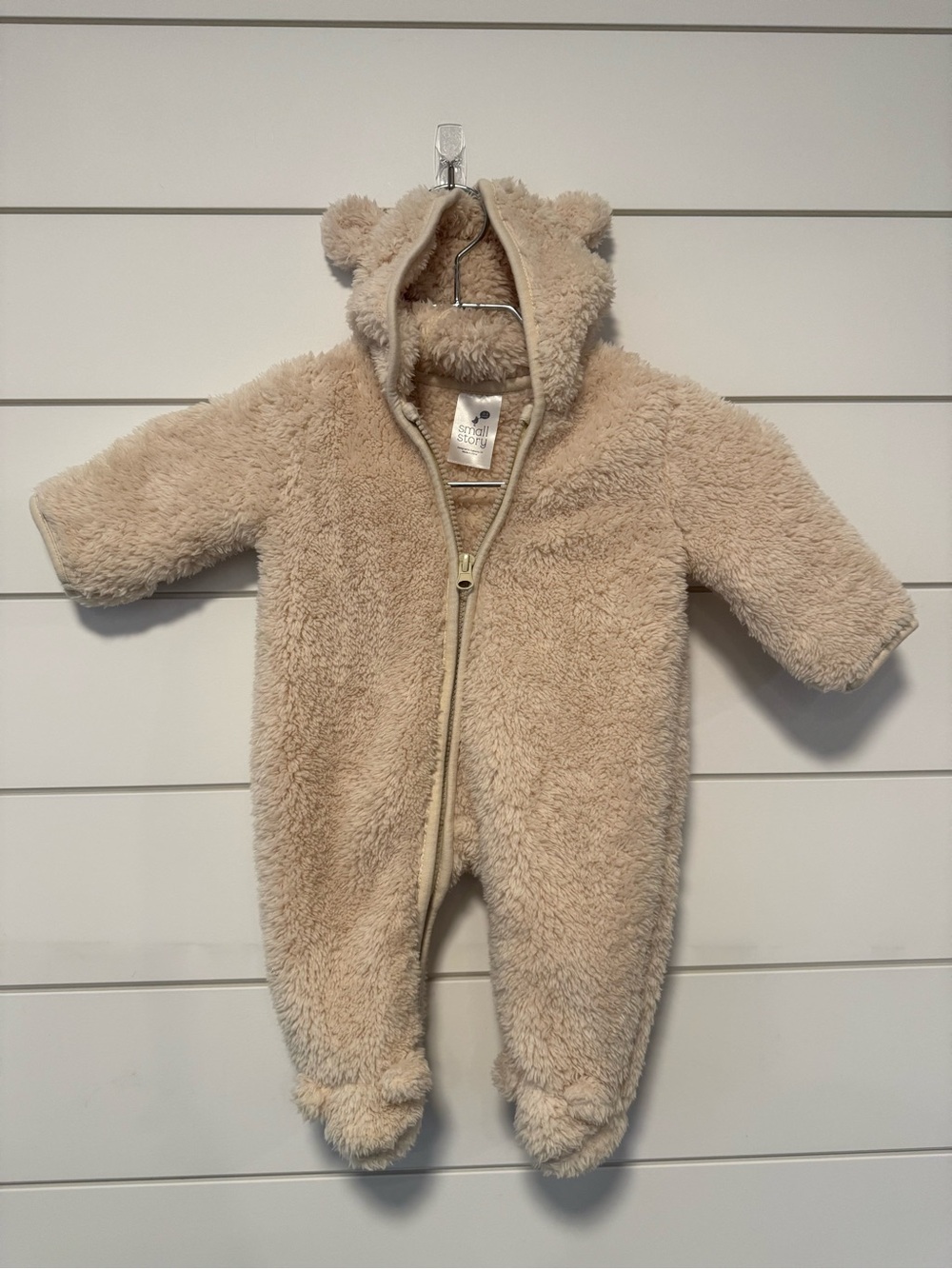 Small Story Cozy Teddy Zip-Front One-Piece - Beige Size 0-3